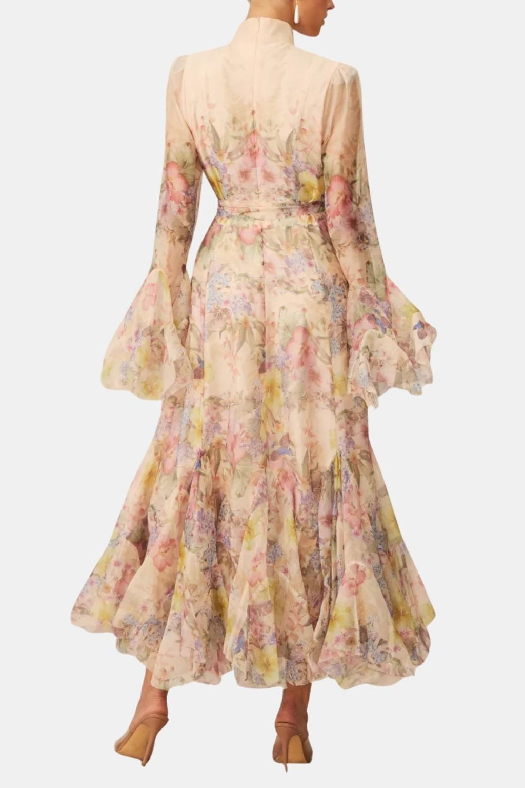 Meredith | Women's Floral Print Long Sleeve Ruffle High Neck Maxi Dress