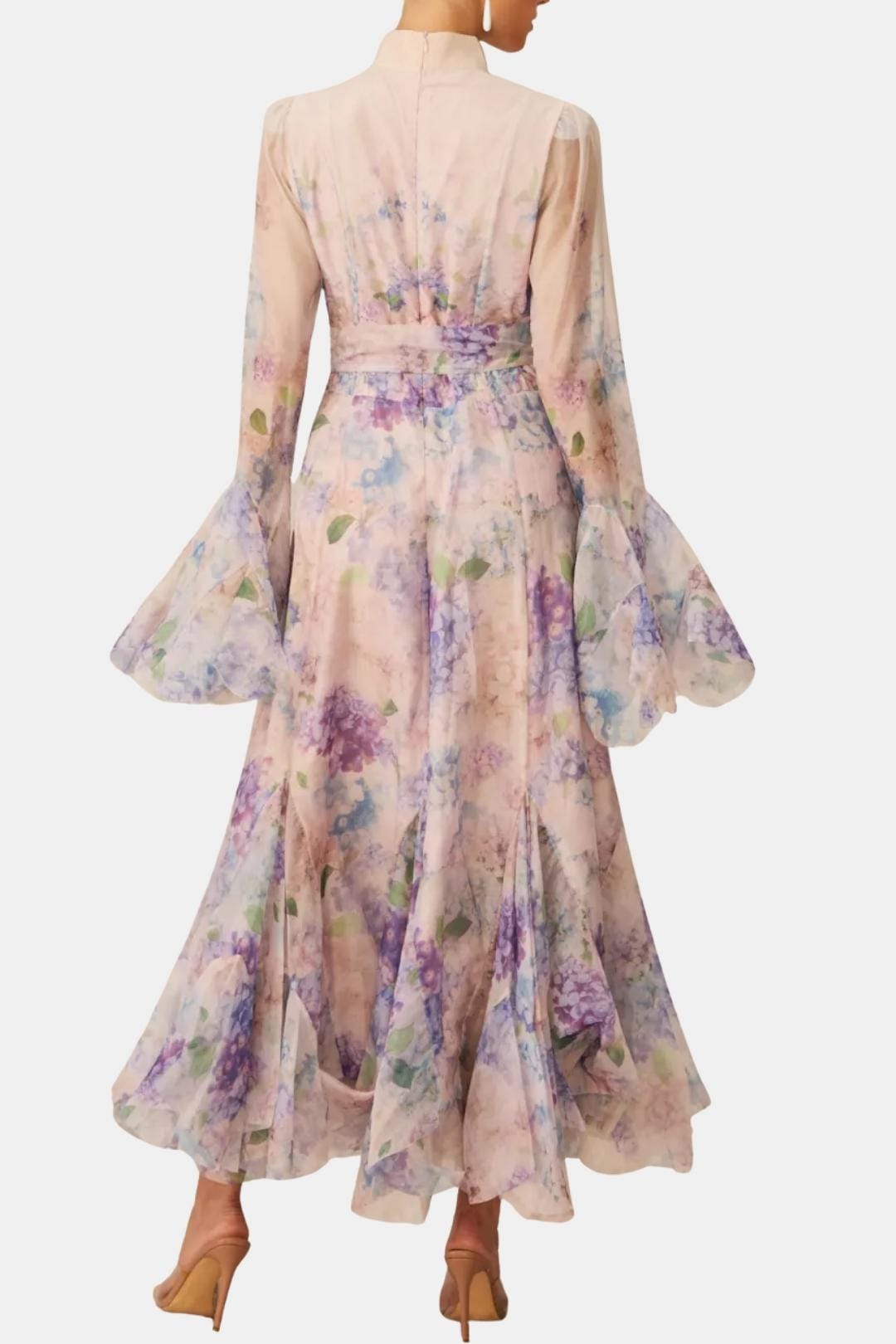 Meredith | Women's Floral Print Long Sleeve Ruffle High Neck Maxi Dress