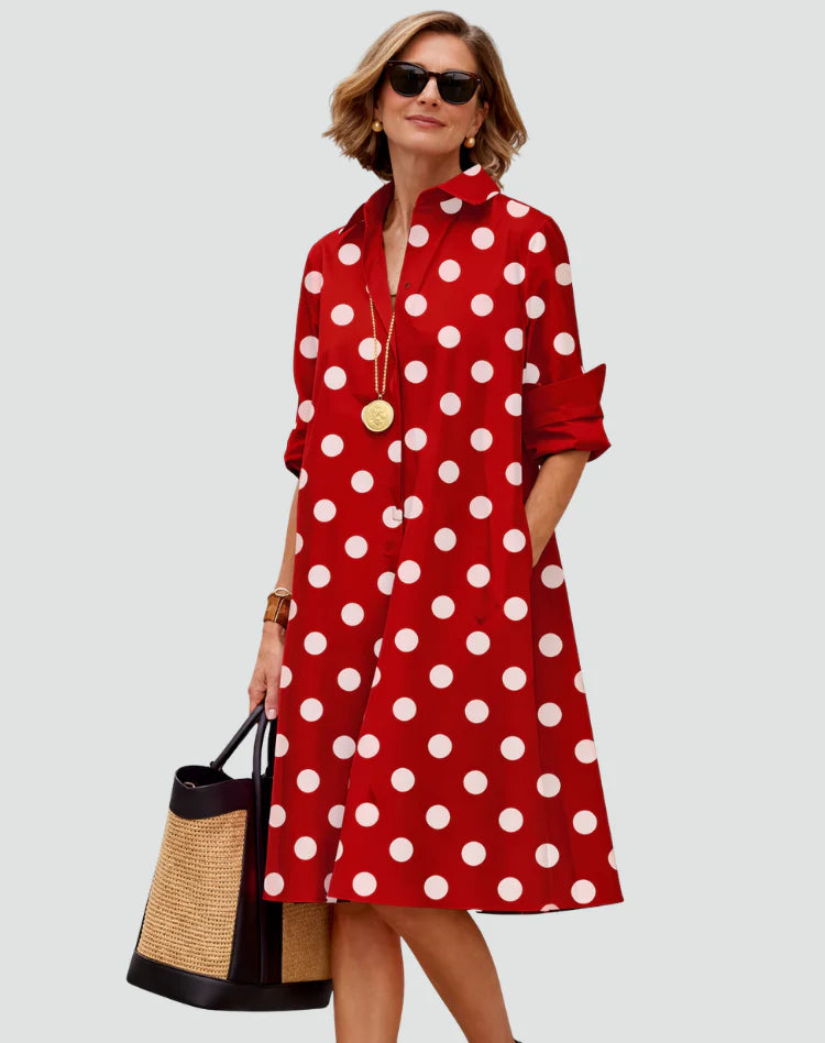 Miah | Women’s Pockets Pointed Collar Long Sleeve Summer Midi Dress