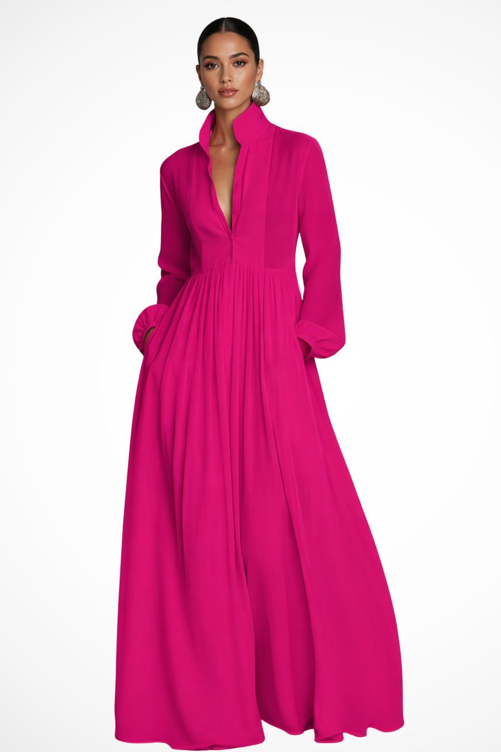 Michaela | Women's Collared Long Sleeve Button Front Maxi Dress