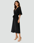 Millicent | Women’s V Neck Wrap Front Short Sleeve Flowy Midi Dress