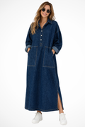 Millie | Women's Collared Long Sleeve Pocket Denim Maxi Dress