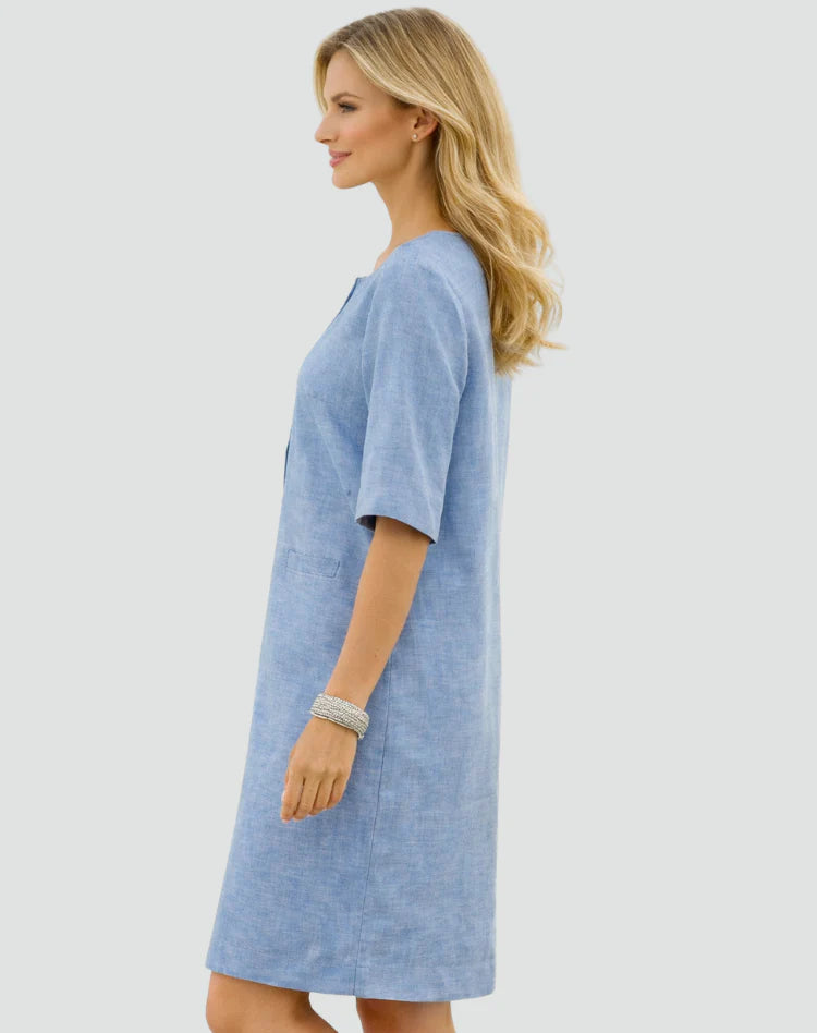 Minnie | Women’s Relaxed Fit Split Neck Pockets Summer Mini Dress