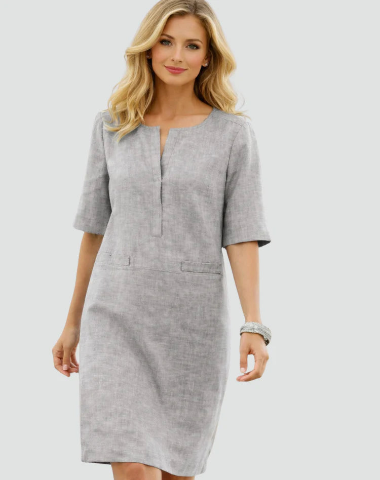 Minnie | Women’s Relaxed Fit Split Neck Pockets Summer Mini Dress