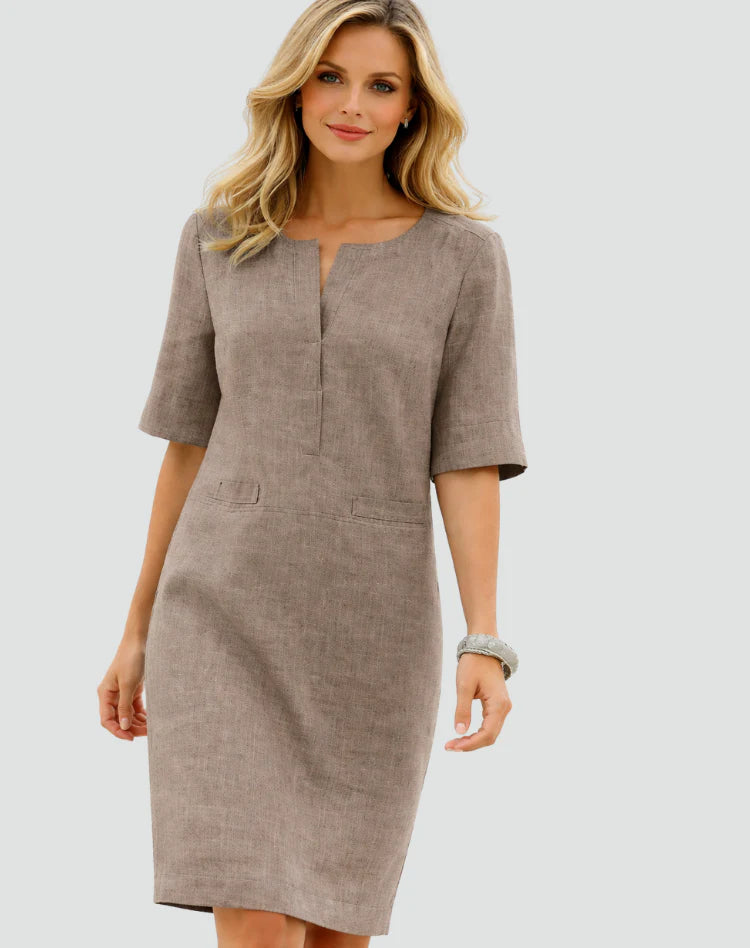 Minnie | Women’s Relaxed Fit Split Neck Pockets Summer Mini Dress