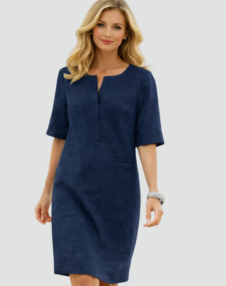 Minnie | Women’s Relaxed Fit Split Neck Pockets Summer Mini Dress