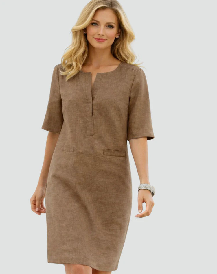 Minnie | Women’s Relaxed Fit Split Neck Pockets Summer Mini Dress