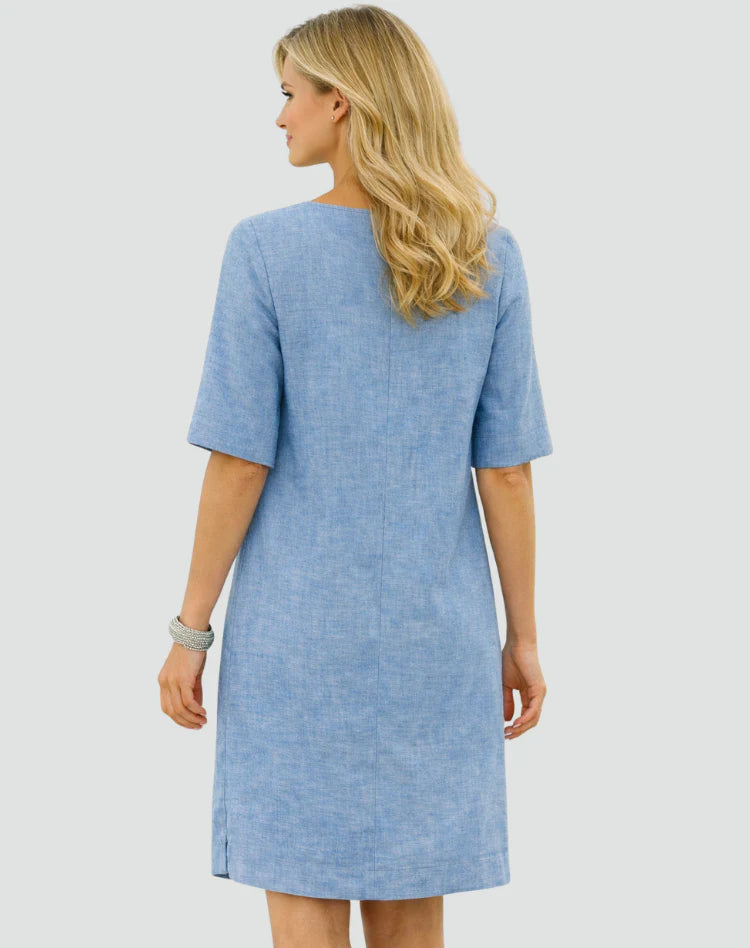 Minnie | Women’s Relaxed Fit Split Neck Pockets Summer Mini Dress