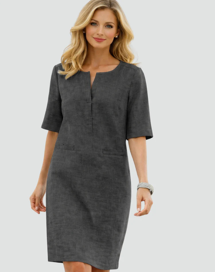 Minnie | Women’s Relaxed Fit Split Neck Pockets Summer Mini Dress