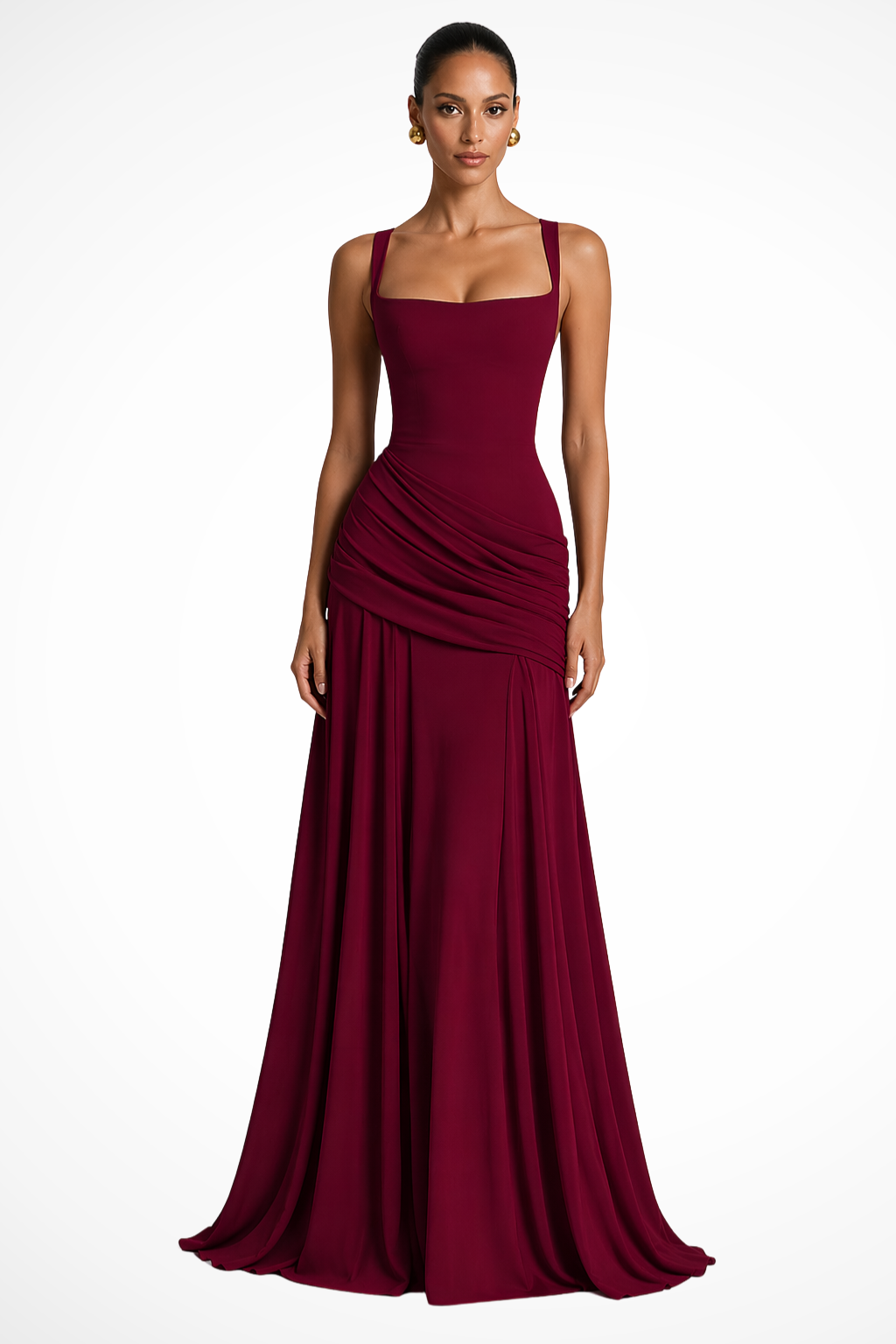 Miranda | Women's Ruched Sleeveless Square Neck Maxi Dress
