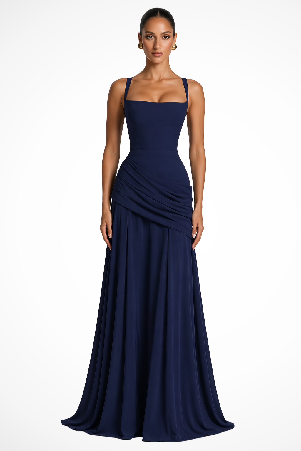 Miranda | Women's Ruched Sleeveless Square Neck Maxi Dress