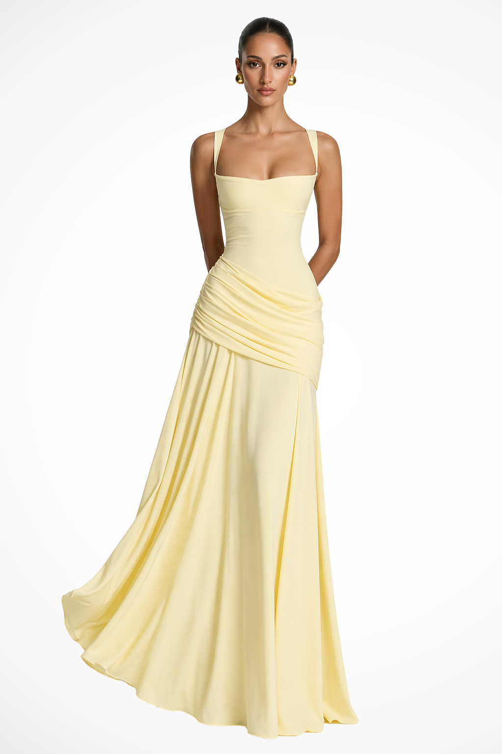 Miranda | Women's Ruched Sleeveless Square Neck Maxi Dress