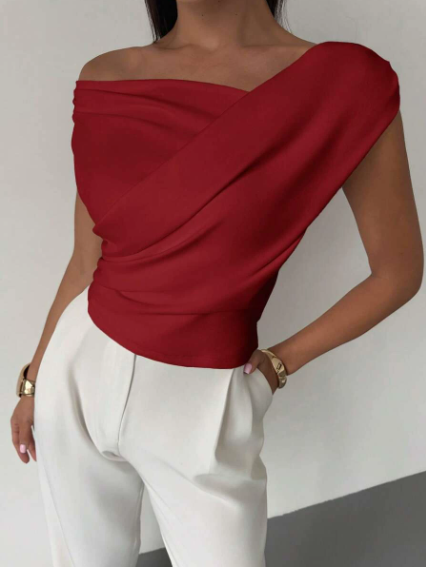 Monica | Women's Draped Asymmetric Sleeveless Blouse