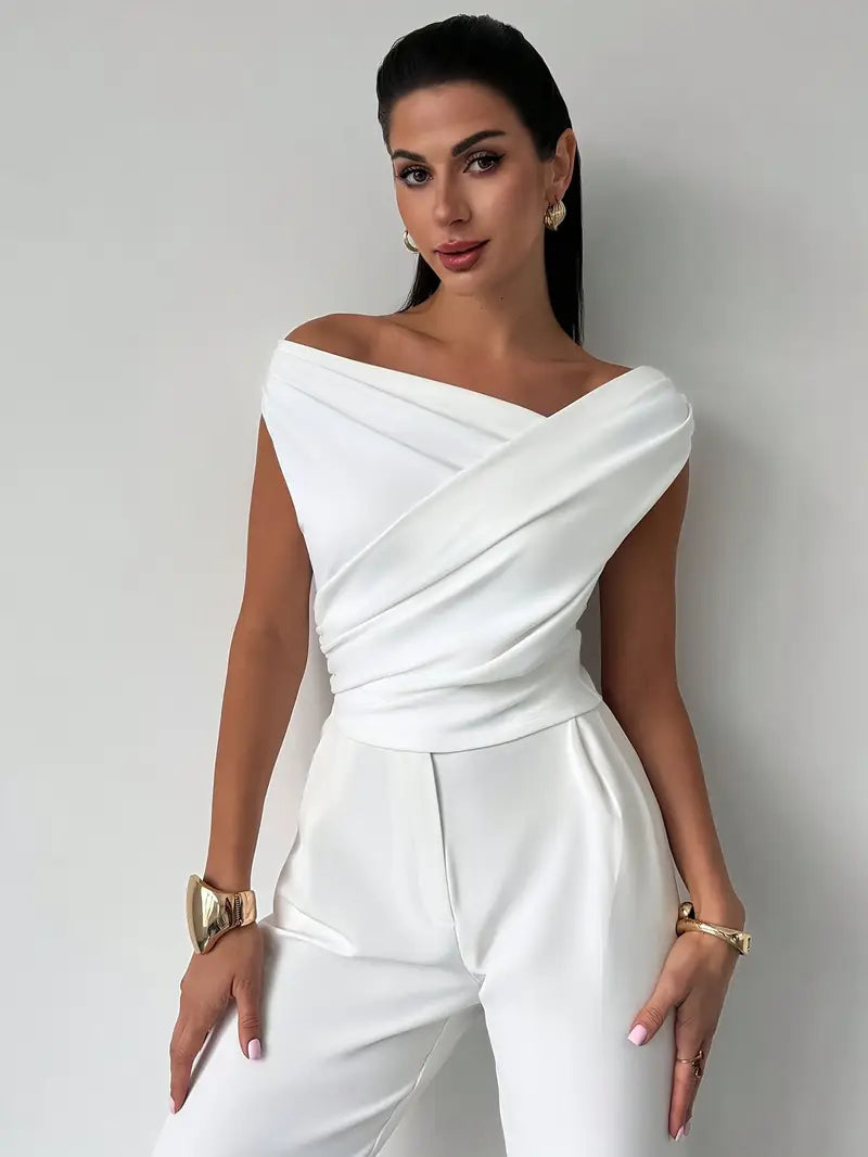 Monica | Women's Draped Asymmetric Sleeveless Blouse