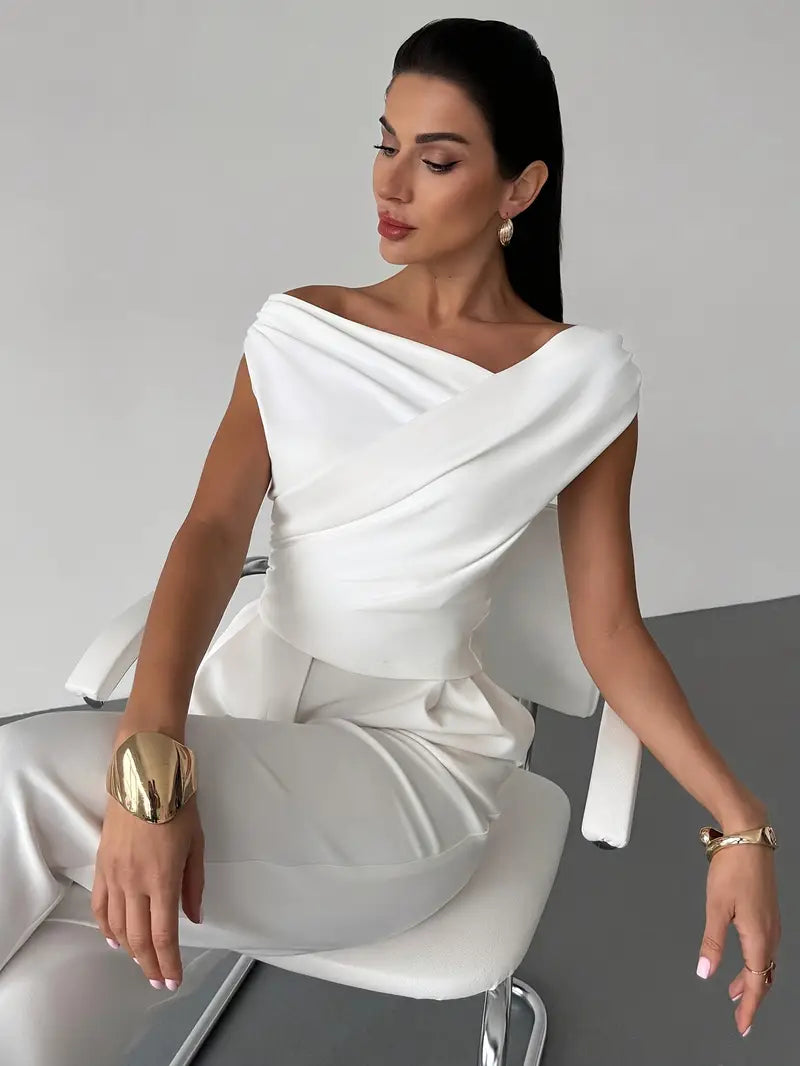 Monica | Women's Draped Asymmetric Sleeveless Blouse