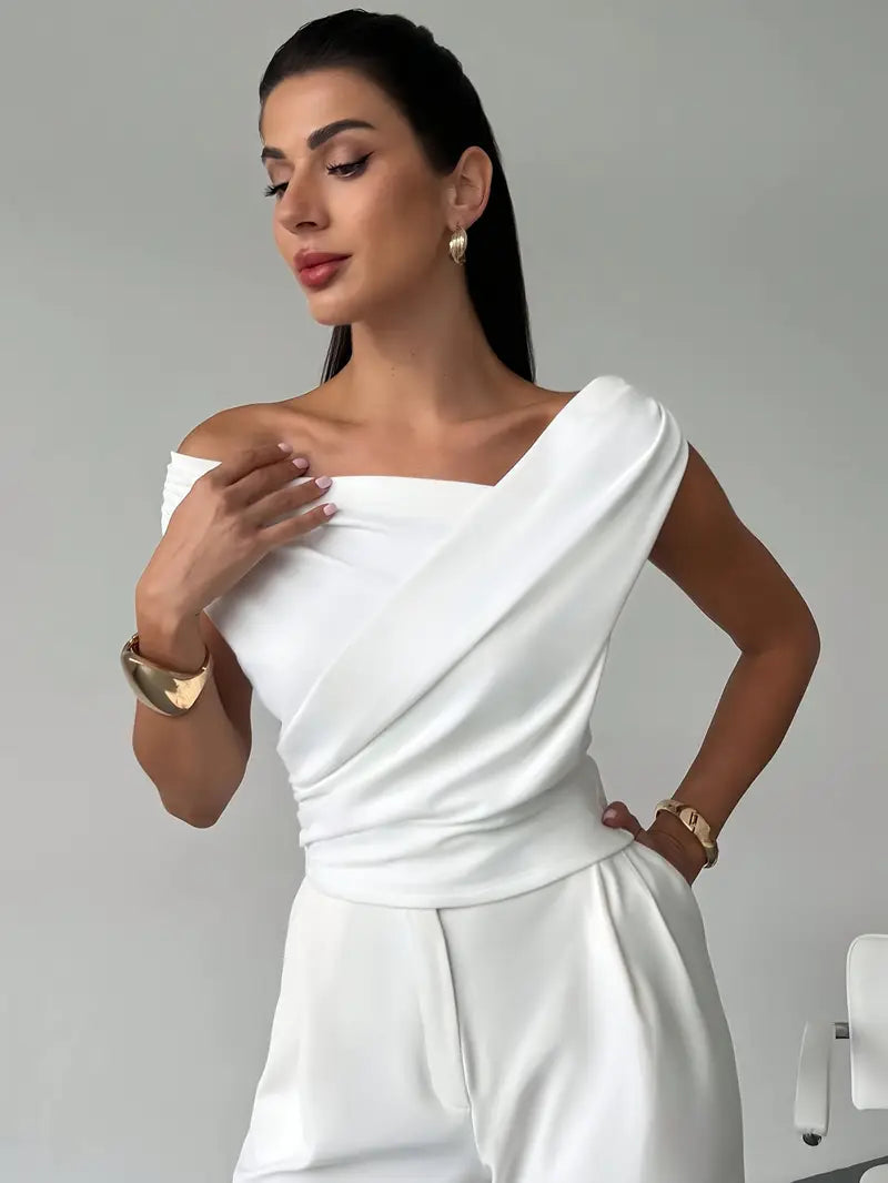 Monica | Women's Draped Asymmetric Sleeveless Blouse