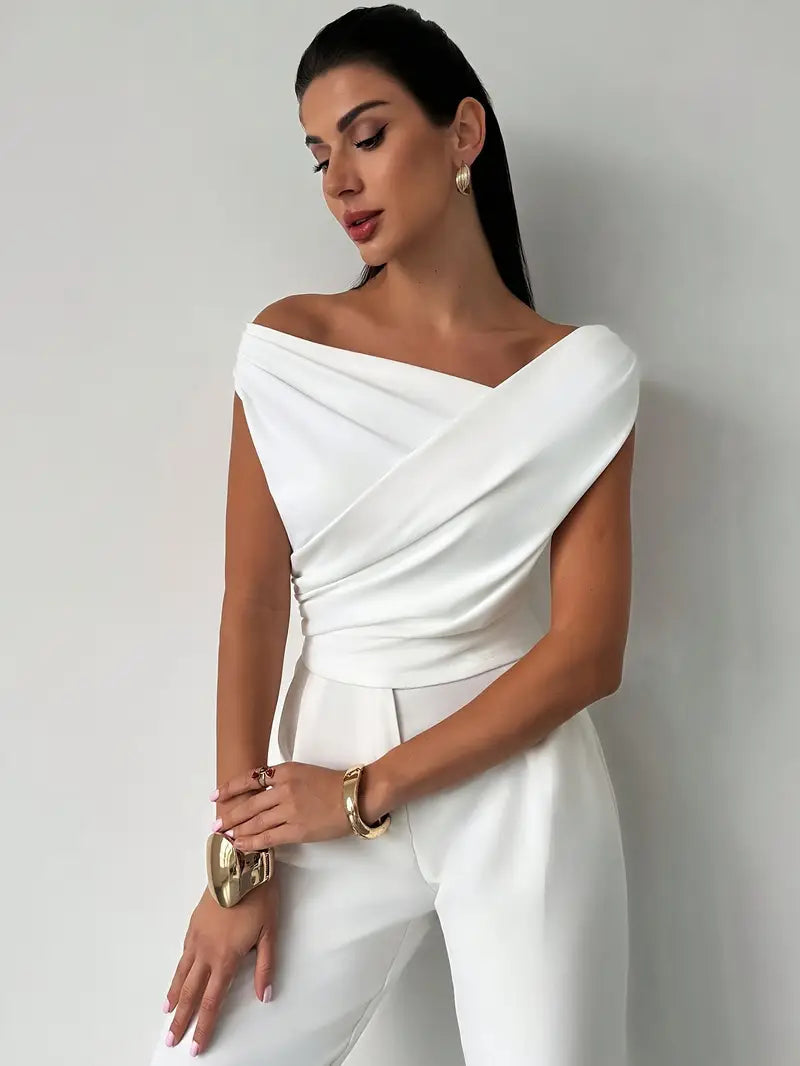 Monica | Women's Draped Asymmetric Sleeveless Blouse
