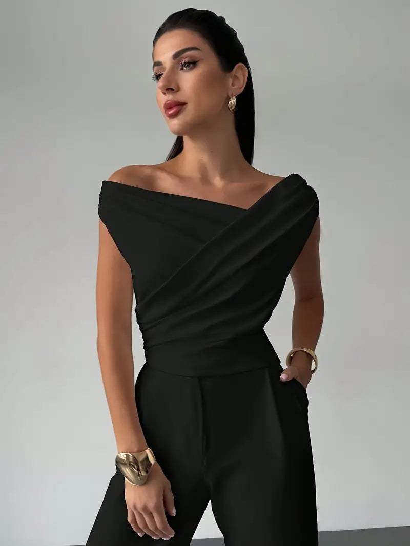 Monica | Women's Draped Asymmetric Sleeveless Blouse