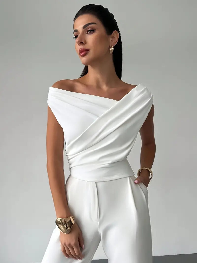 Monica | Women's Draped Asymmetric Sleeveless Blouse