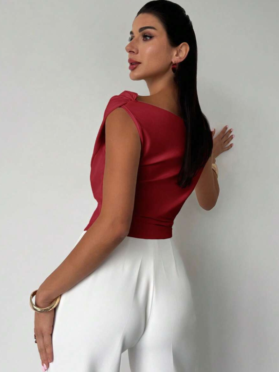 Monica | Women's Draped Asymmetric Sleeveless Blouse