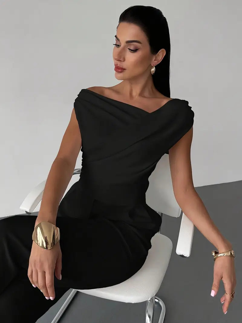 Monica | Women's Draped Asymmetric Sleeveless Blouse