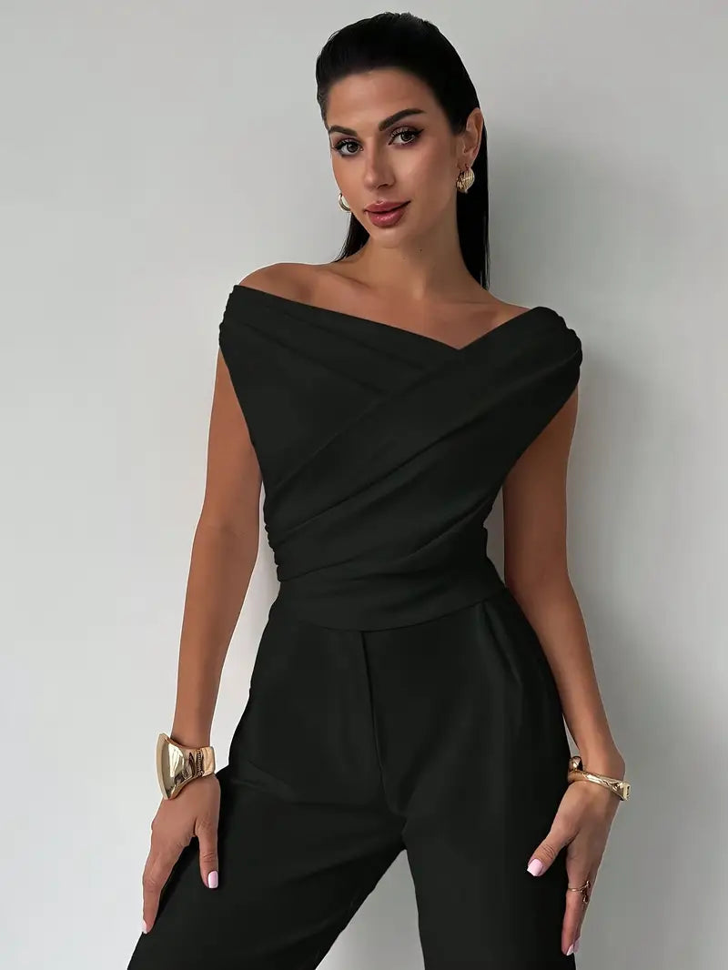 Monica | Women's Draped Asymmetric Sleeveless Blouse