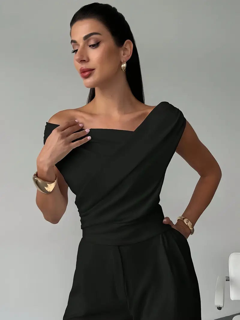 Monica | Women's Draped Asymmetric Sleeveless Blouse