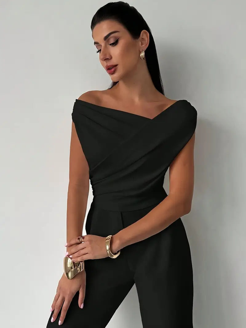 Monica | Women's Draped Asymmetric Sleeveless Blouse