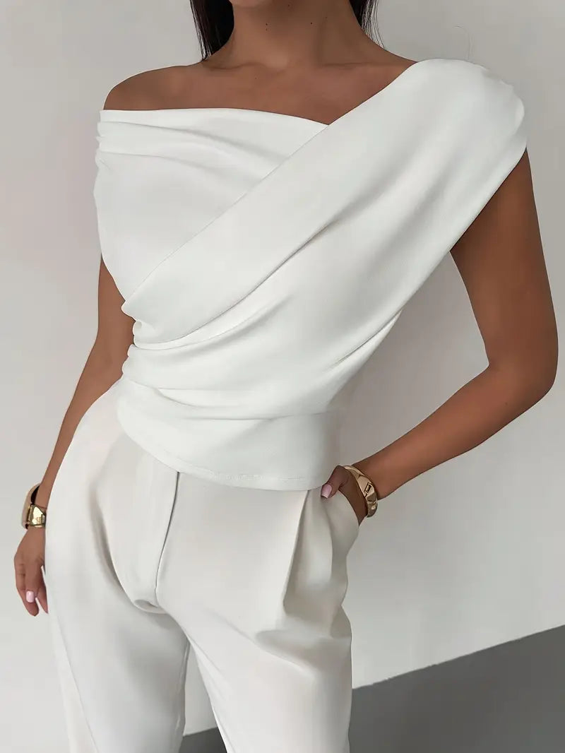 Monica | Women's Draped Asymmetric Sleeveless Blouse
