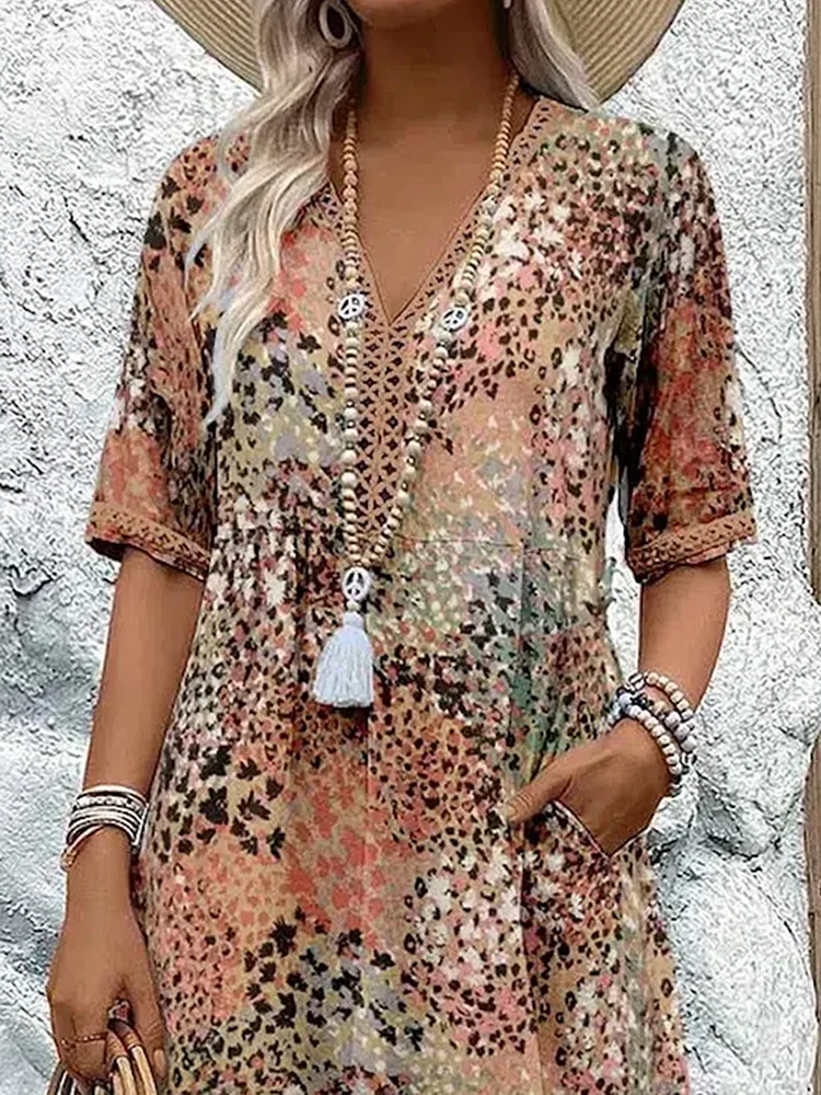 Monique | Women's V-Neck Printed Flowy Midi Dress
