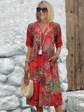 Monique | Women's V-Neck Printed Flowy Midi Dress