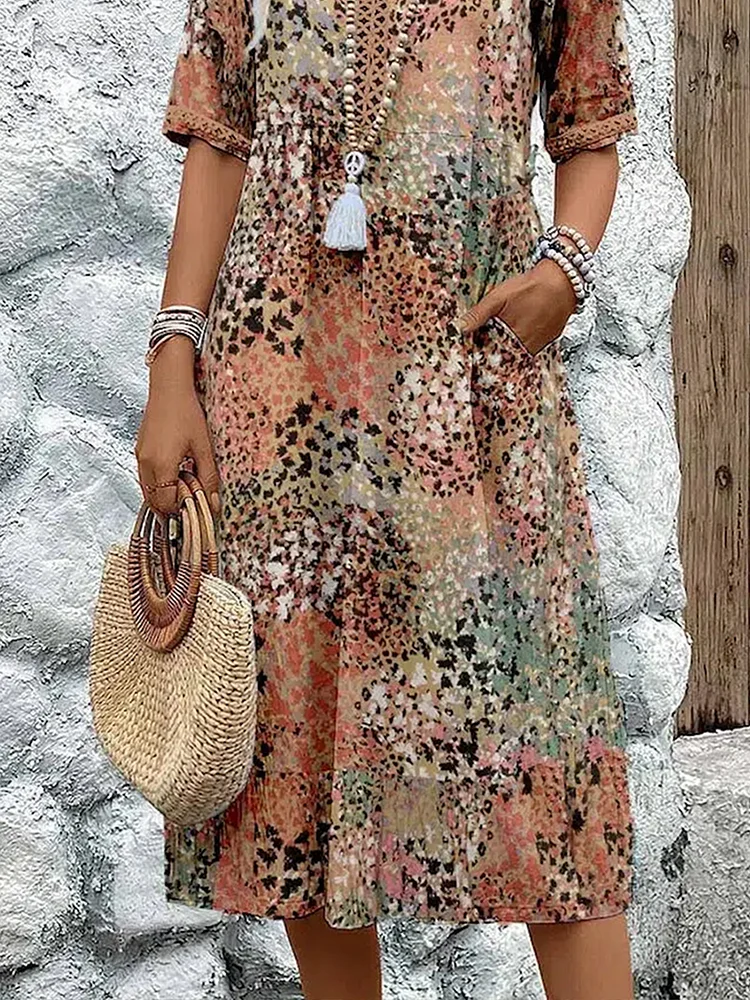 Monique | Women's V-Neck Printed Flowy Midi Dress