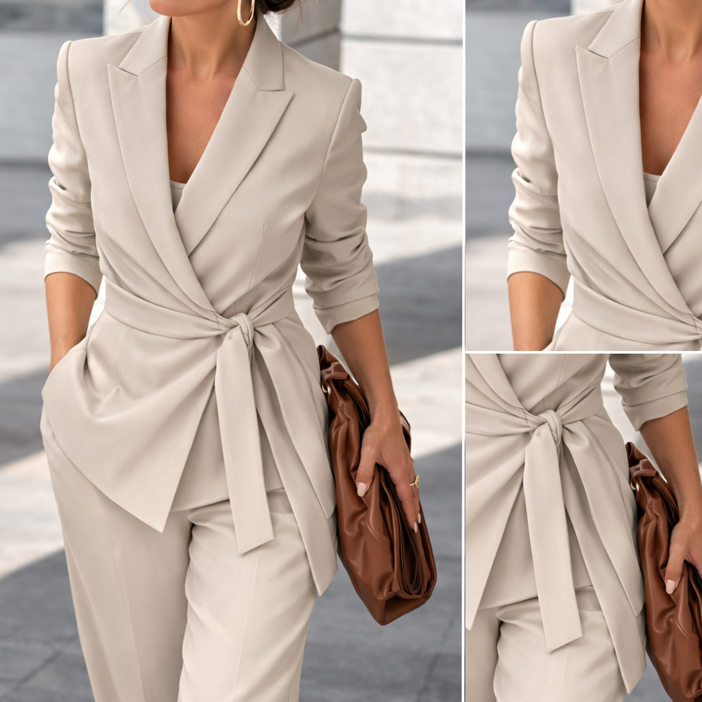 Morgan | Women's V Neck Waist-Tie Wide Leg Two Piece Suit