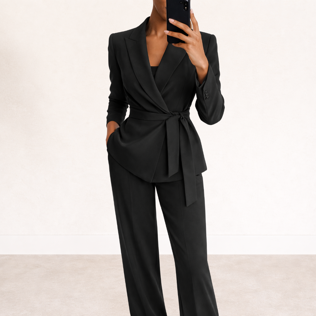 Morgan | Women's V Neck Waist-Tie Wide Leg Two Piece Suit