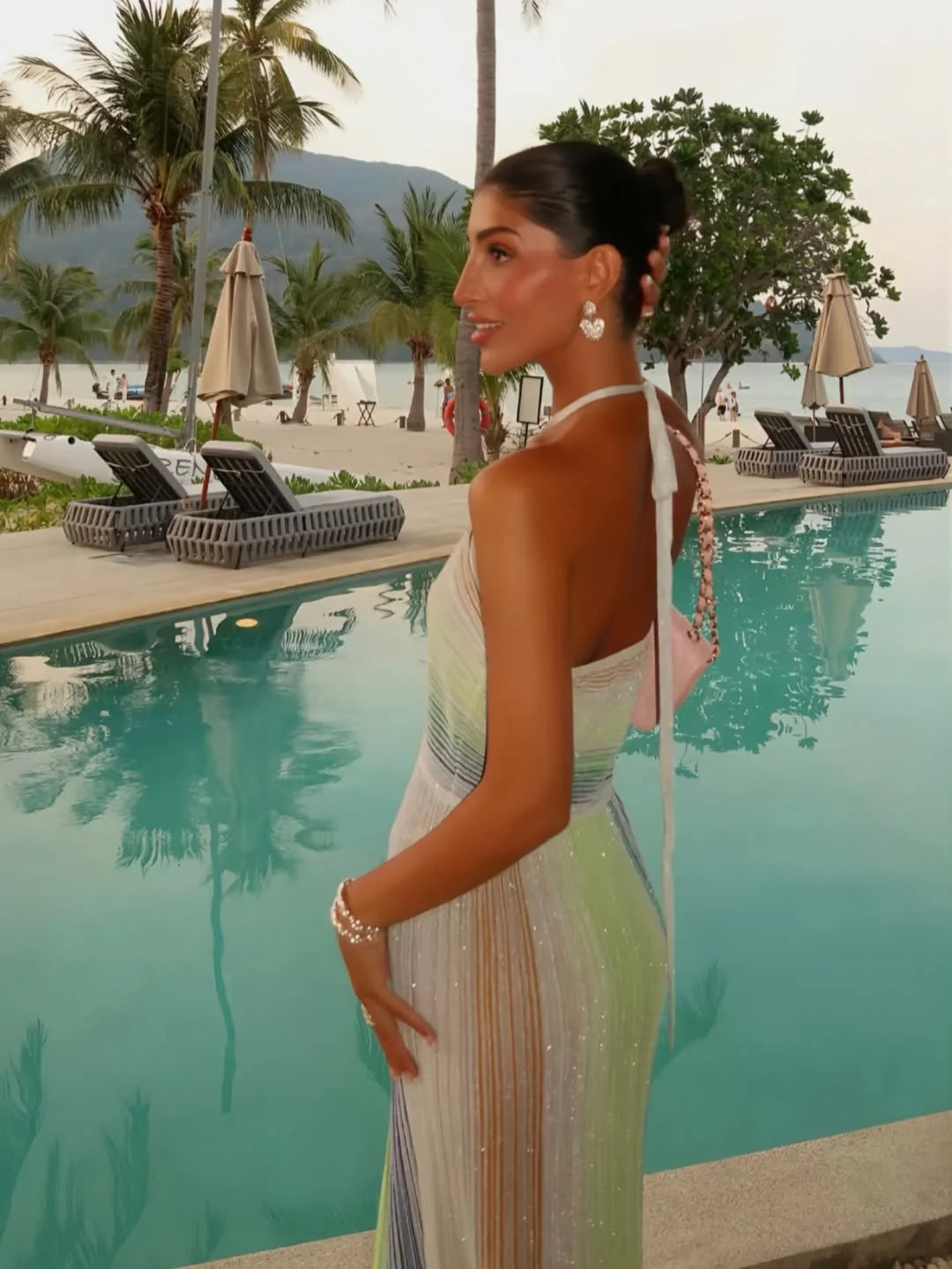 Morwenna | Women’s Striped Halter Neck Backless Maxi Dress