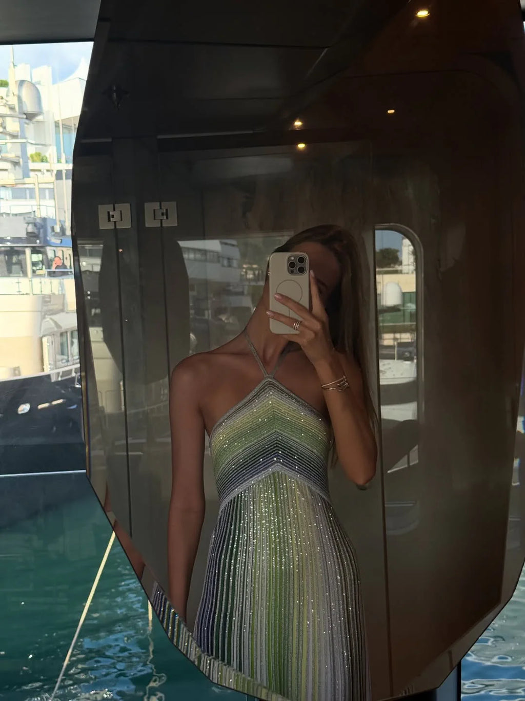 Morwenna | Women’s Striped Halter Neck Backless Maxi Dress
