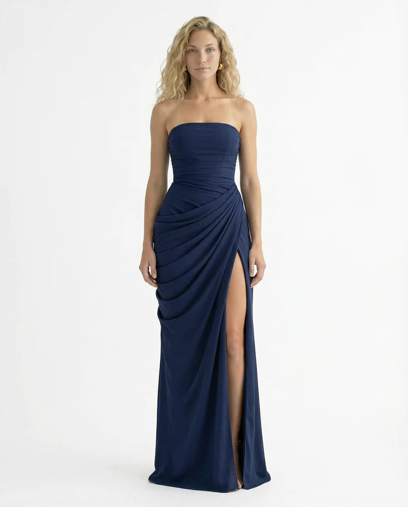 Nancy | Women’s Strapless Corset High Slit Grad Maxi Dress