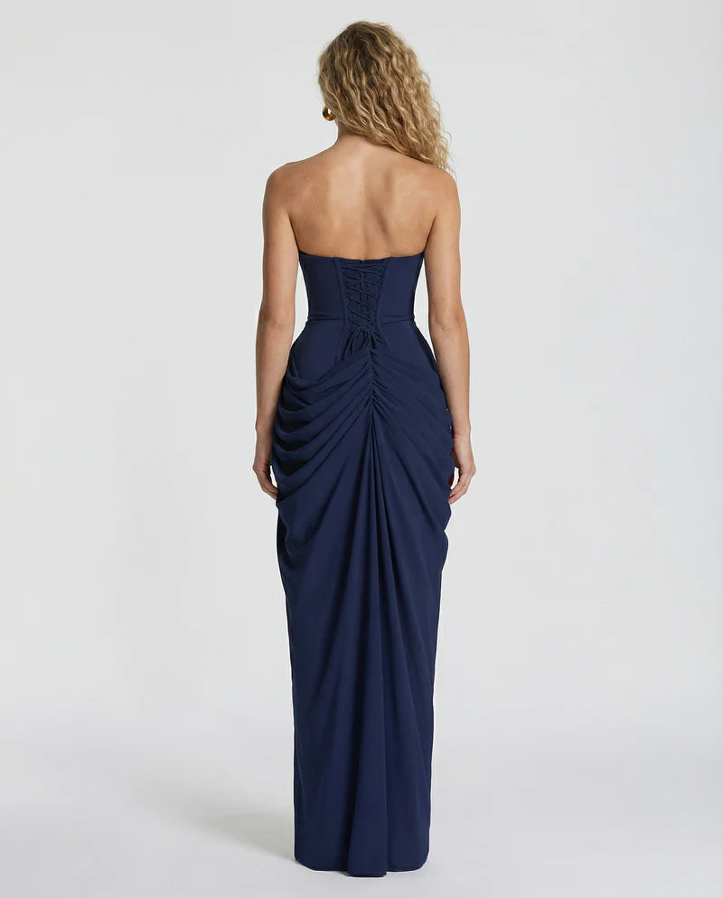 Nancy | Women’s Strapless Corset High Slit Grad Maxi Dress