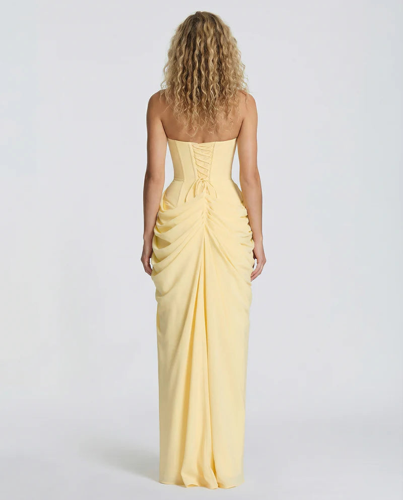 Nancy | Women’s Strapless Corset High Slit Grad Maxi Dress