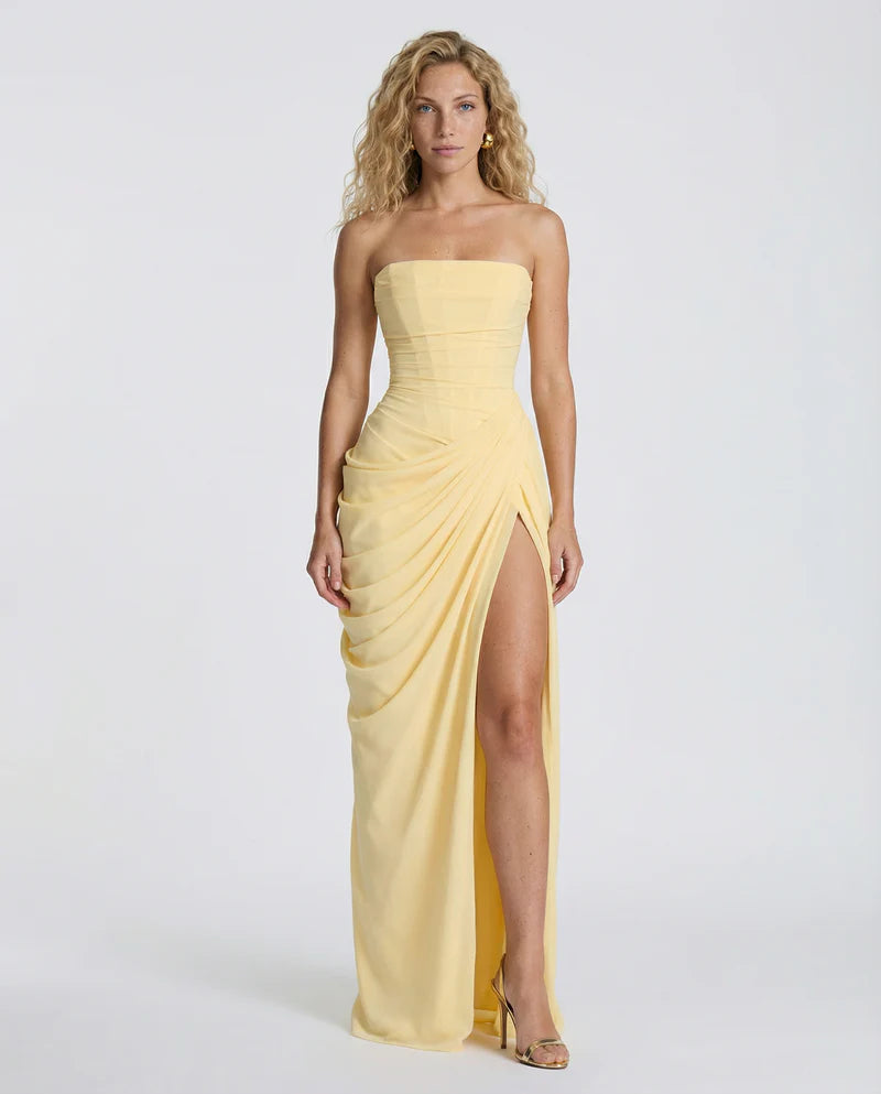 Nancy | Women’s Strapless Corset High Slit Grad Maxi Dress