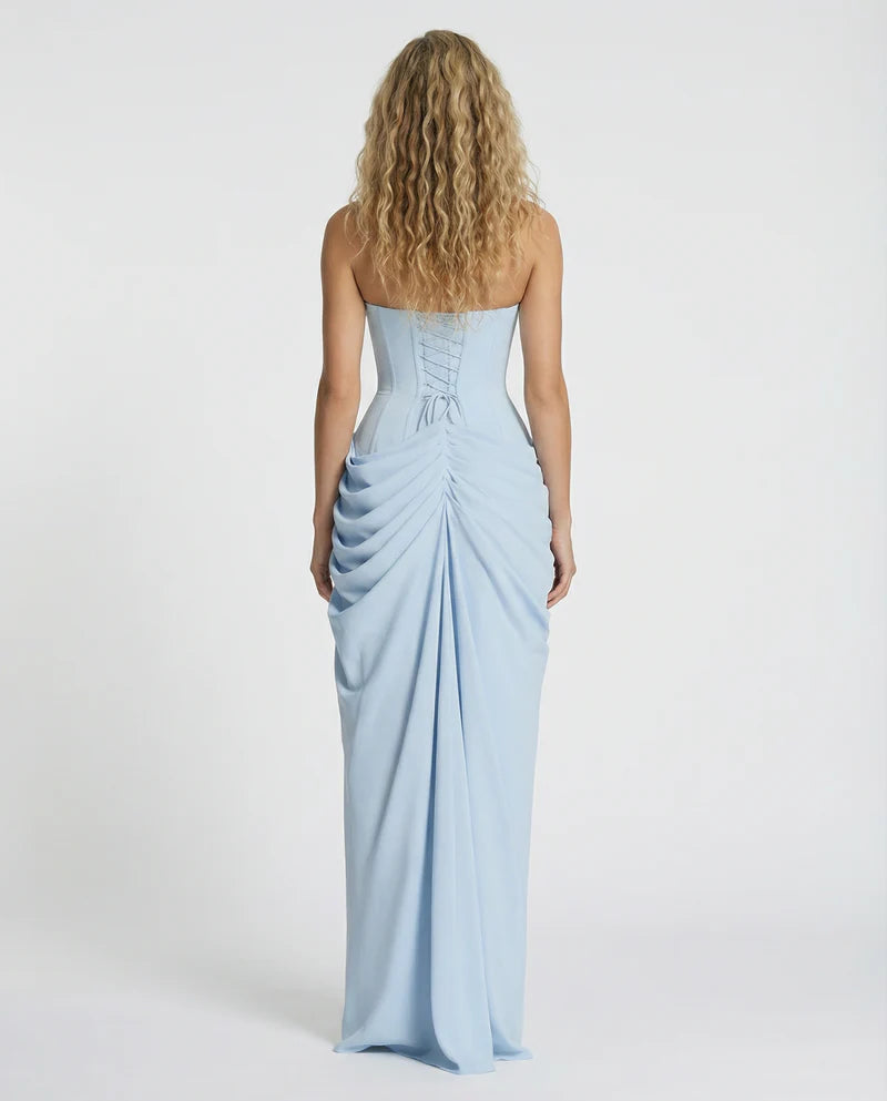 Nancy | Women’s Strapless Corset High Slit Grad Maxi Dress