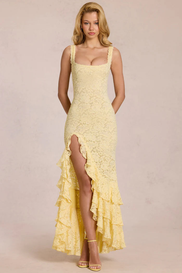 Naomi | Women's Sleeveless Square Neck Ruffled Maxi Dress