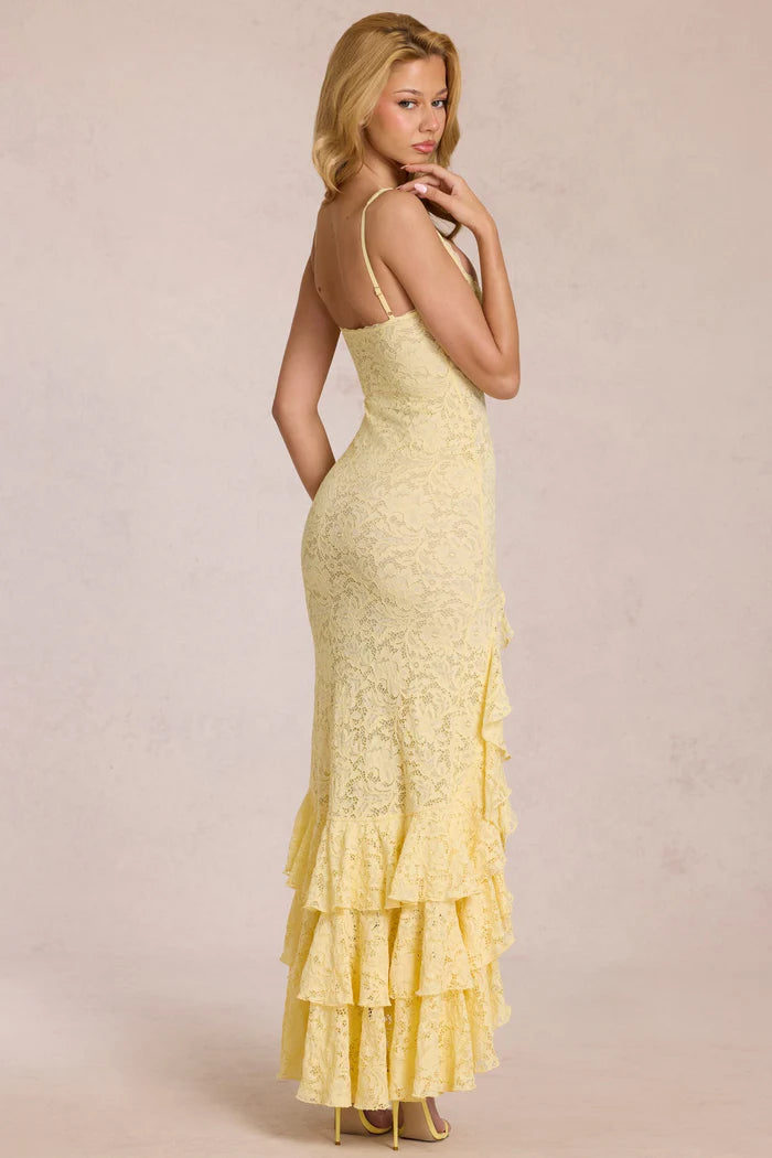 Naomi | Women's Sleeveless Square Neck Ruffled Maxi Dress