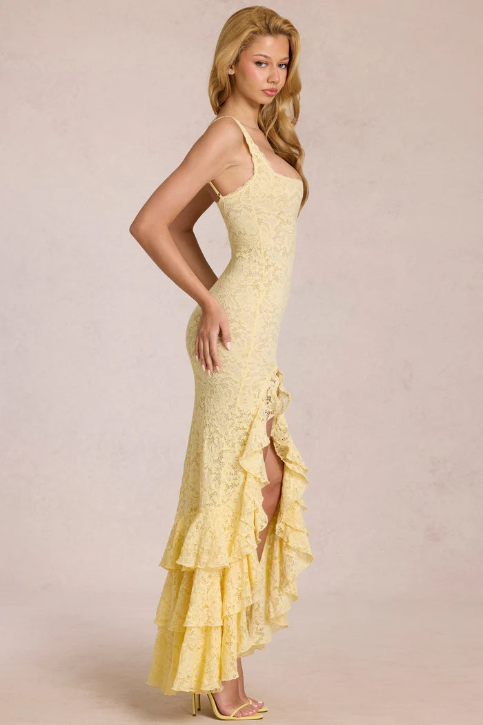 Naomi | Women's Sleeveless Square Neck Ruffled Maxi Dress