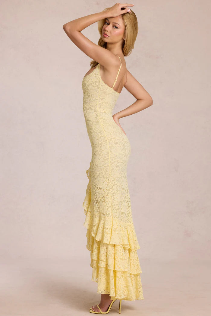 Naomi | Women's Sleeveless Square Neck Ruffled Maxi Dress