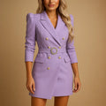 Nell | Women's Belted Notched Lapel V Neck Blazer Mini Dress