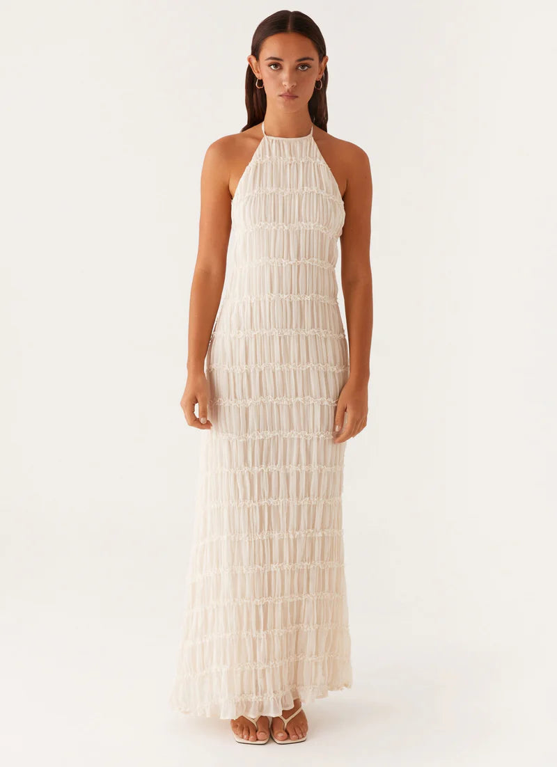 Nicola | Women's Pleated Halter Neck Sleeveless Wedding Guest Dress