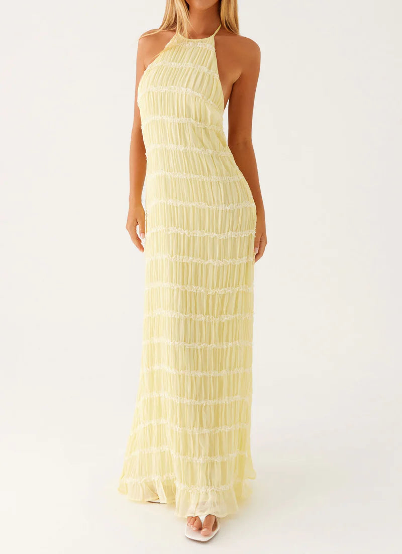 Nicola | Women's Pleated Halter Neck Sleeveless Wedding Guest Dress