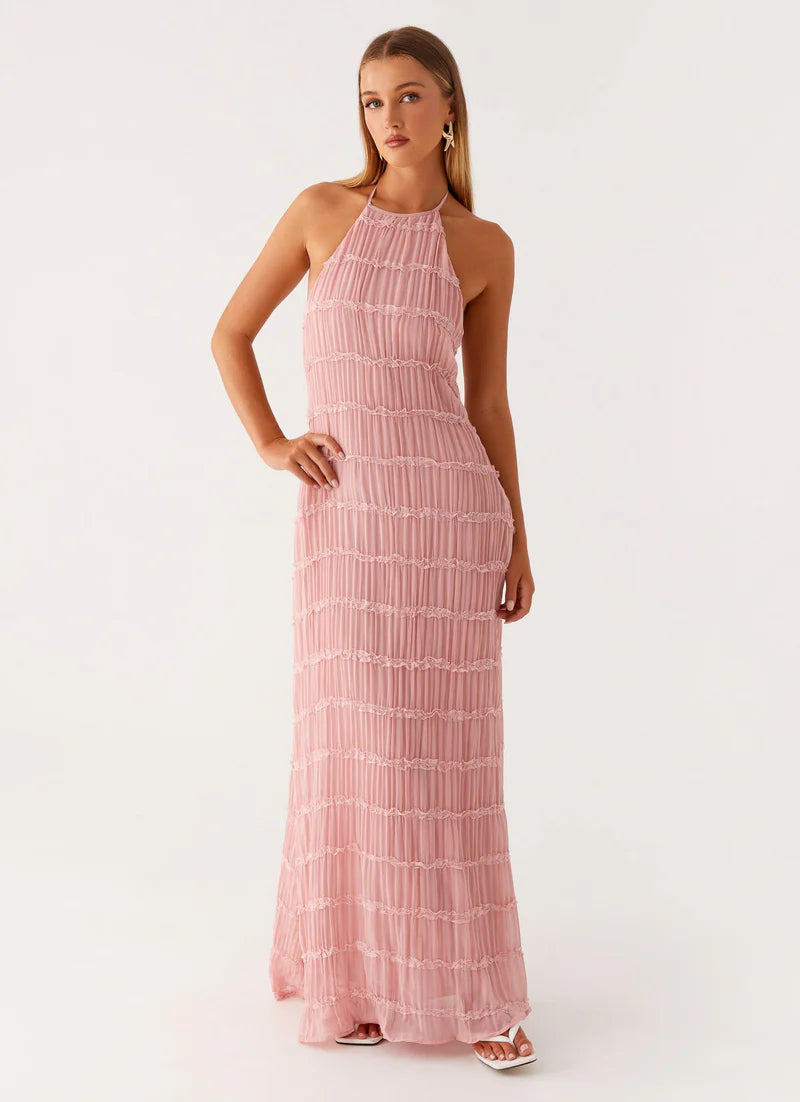 Nicola | Women's Pleated Halter Neck Sleeveless Wedding Guest Dress