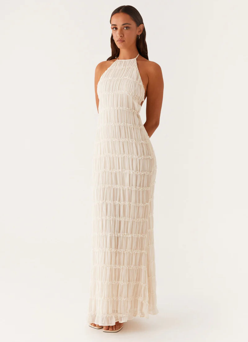 Nicola | Women's Pleated Halter Neck Sleeveless Wedding Guest Dress